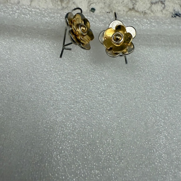 Two Tone Flower hook drop  earrings - Picture 4 of 6